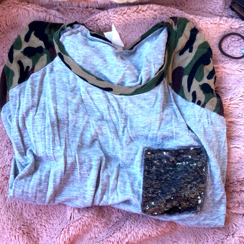 Camo and grey long sleeve shirt